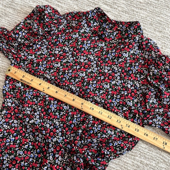 Topshop Liberty Floral Wrap Front Mini Dress Size 4 Long Puff Sleeve Open Back - Picture 9 of 12